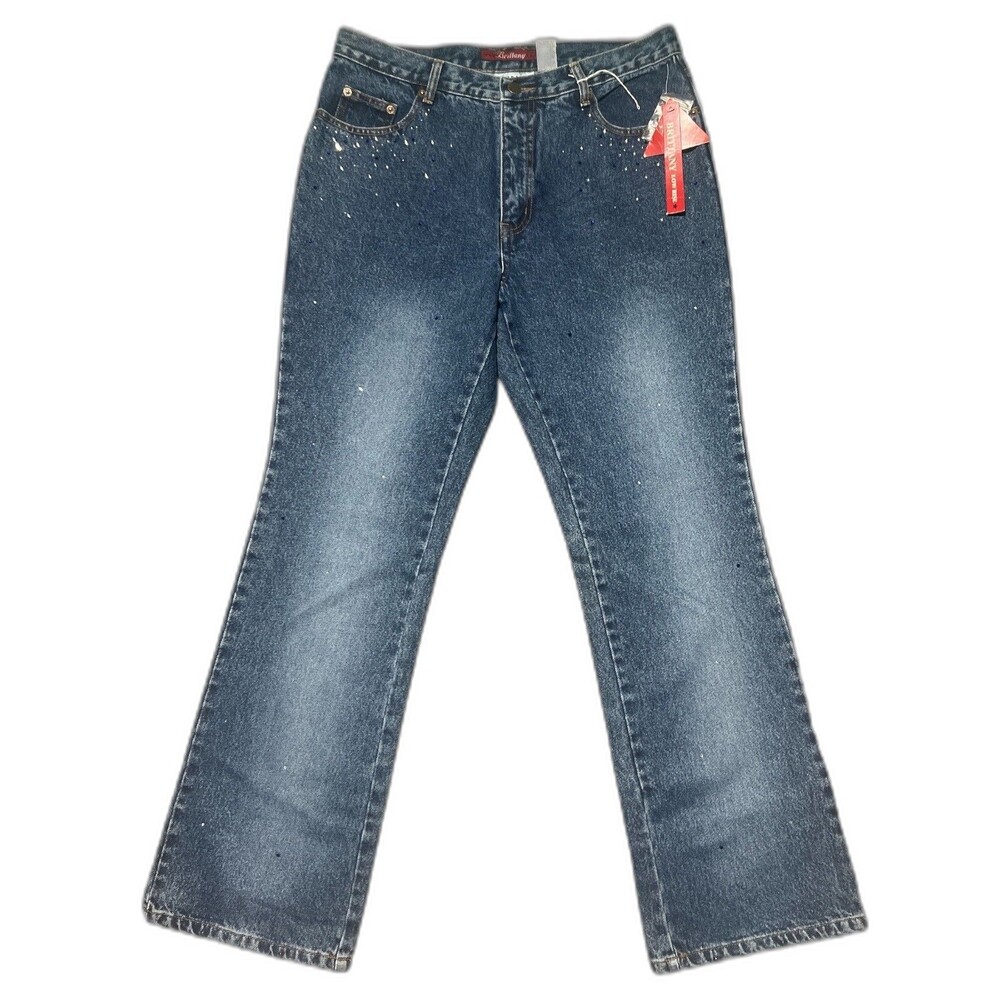 Bill Blass Jeans Sz 10 Blue Brittney Bootcut Denim Rhinestone Bling NWT Y2K